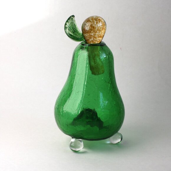 Vintage Art Glass Pear with Stopper Crackle Glass Green Decorative glass - Picture 1 of 9